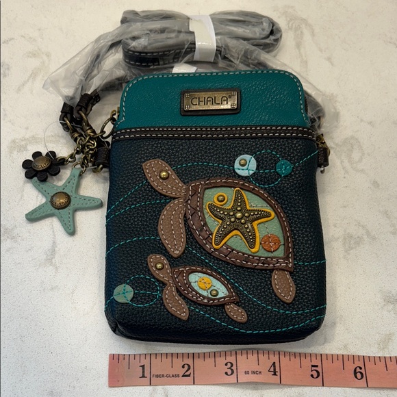 Chala Teal and Navy Sea Turtle Charms Vegan Convertible Crossbody Bag NWT - Picture 13 of 16